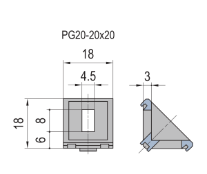 Escuadra de fundición-PG20-20×20 (set M)