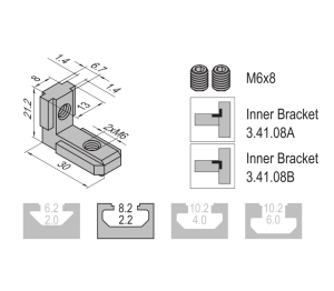 Escuadra Interna 8-A (roscada)