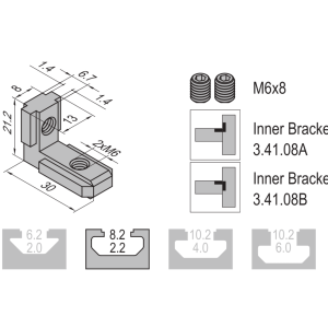 Escuadra Interna 8-A (roscada)