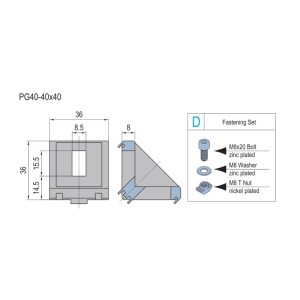 Escuadra de fundición-PG40-40×40 (set D)