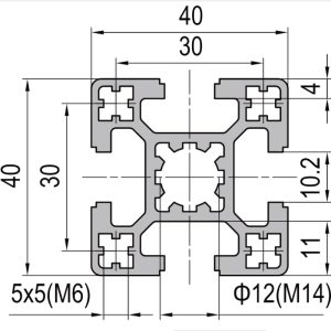 Perfil de Aluminio PG40 40×40 4 slots