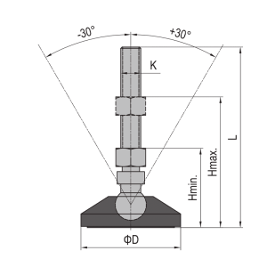 Pata tipo Giratoria c/agujeros-Base PA6 Φ80 M12x130