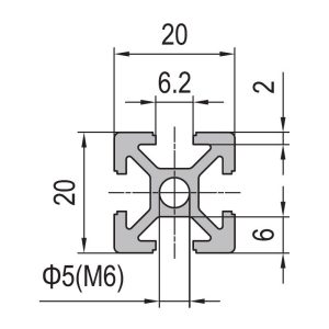 Perfil de Aluminio PG20 20X20 4 slots