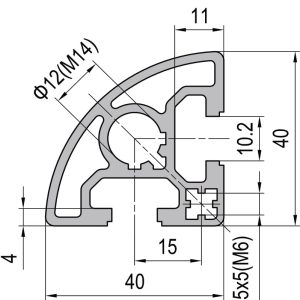 Perfil de Aluminio PG40 40×40 R90 2 slots