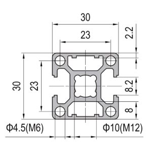 Perfil de Aluminio PG30 30×30 2 slots