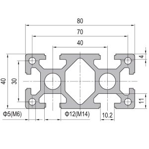 Perfil de Aluminio PG40 40×80 6 slots Heavy