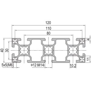 Perfil de Aluminio PG40 40×120 8 slots