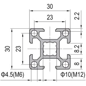 Perfil de Aluminio PG30 30×30 4 slots