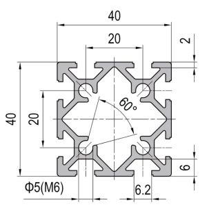 Perfil de Aluminio PG20 40×40 8 slots