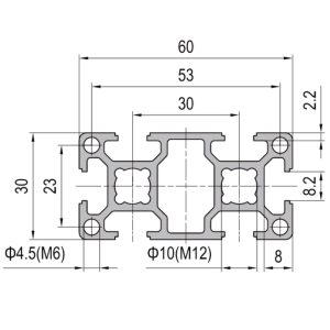 Perfil de Aluminio PG30 30×60 6 slots