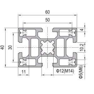 Perfil de Aluminio PG40 40×60 4 slots