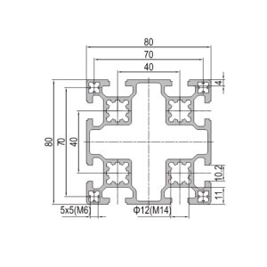 Perfil de Aluminio PG40 80×80 8 slots