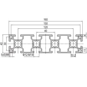 Perfil de Aluminio PG40 40×160 10 slots