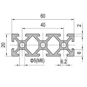 Perfil de Aluminio PG20 20×60 8 slots